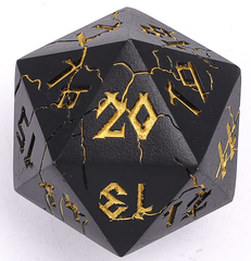 Hymgho Dice: 35mm D20 Spindown Matte Black (Matte Black with Gold) HY00274